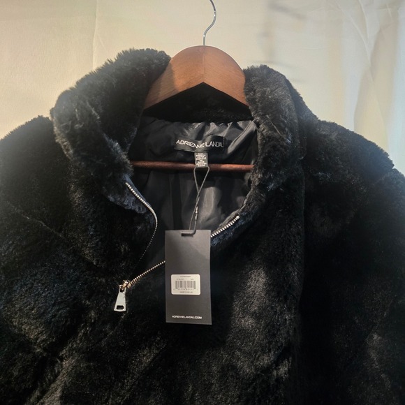 Adrienne Landau Black Faux Fur Poncho Cape Asymmetrical Zipper Collar Size S M - Picture 4 of 6